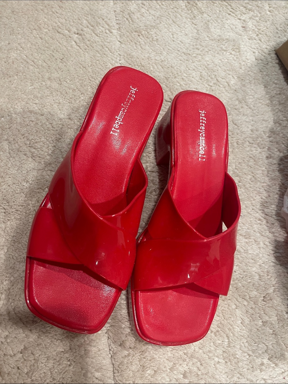 Jeffrey Campbell Red Patent Crossover Slide Mules